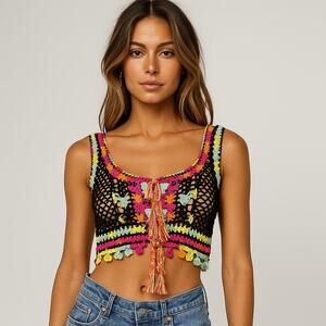 Anna Kosturova Size S Astral Nomad Crop Top Crochet knit multi color